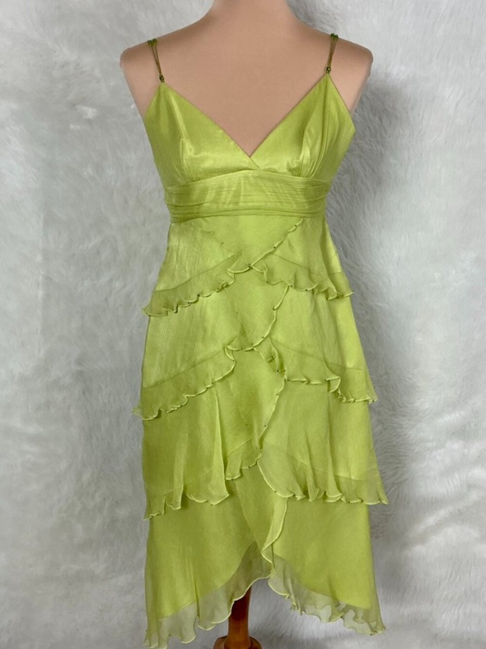 Vintage 90s Y2K Green Chiffon Beaded Sleeveless Silk Dress 4